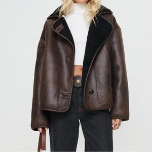 Princess Polly  Brown Shearling Jacket